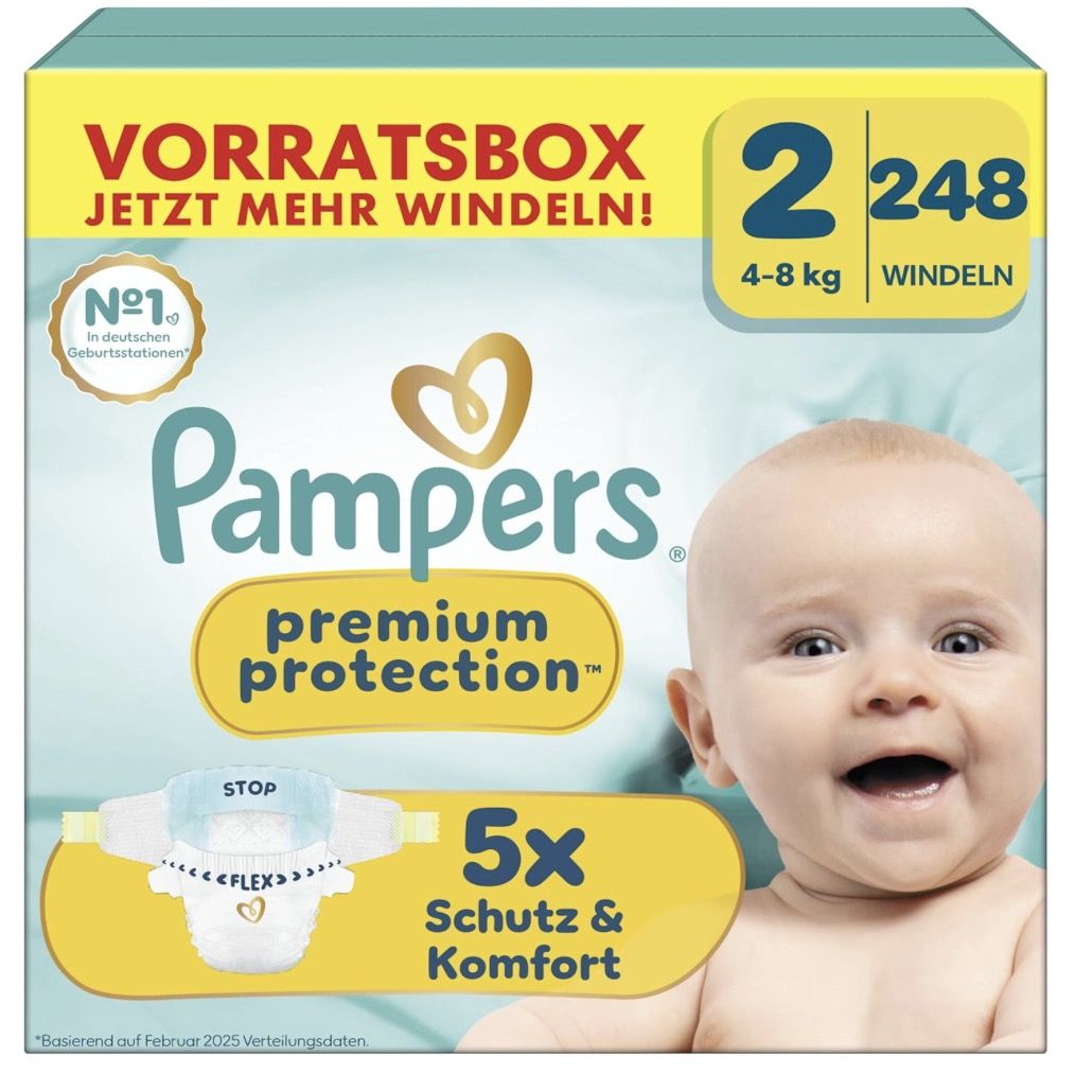 248x Pampers Premium Protection Windeln in Größe 2 (4kg-8kg) für 31,90€ (statt 58€)