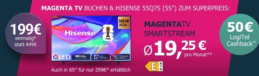 MagentaTV Deals: 📺 Hisense 65″ QLED TV ab 424€ (statt 639€) ➡️ MagentaTV und RTL+ gratis