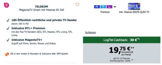 MagentaTV Deals: 📺 Hisense 65″ QLED TV ab 424€ (statt 639€) ➡️ MagentaTV und RTL+ gratis