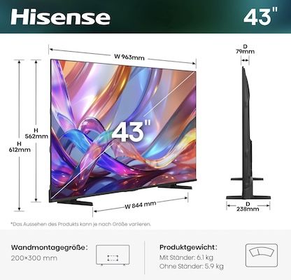 📺 Hisense 43E7DS – 43 QLED UHD Smart TV für 359€ (statt 435€)