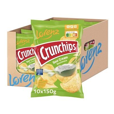 1,5KG! 🤯🥔 10x 150g LORENZ  Crunchips Sour Cream für 13,41€ (statt 20€)