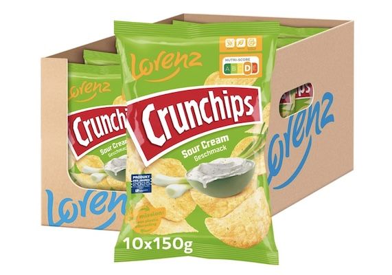 1,5KG! 🤯🥔 10x 150g LORENZ  Crunchips Sour Cream für 13,41€ (statt 20€)