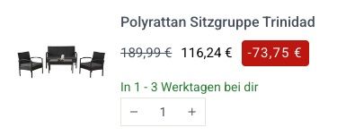 🏡🔥Juskys Polyrattan Sitzgruppe Trinidad mit Tisch, Bank & 2 Sesseln inkl. Kissen 🧨 für 116,24€ (statt 162€)