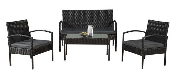 🏡🔥Juskys Polyrattan Sitzgruppe Trinidad mit Tisch, Bank & 2 Sesseln inkl. Kissen 🧨 für 116,24€ (statt 162€)
