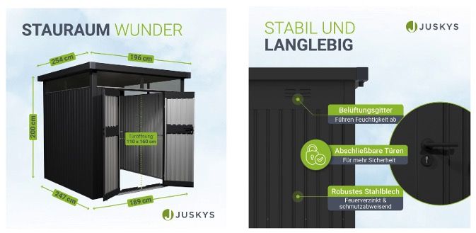 🏡 Juskys Metall Gerätehaus Luzern in 5,2m² abschließbar 🧨 für 704,95€ (statt 1.299€)