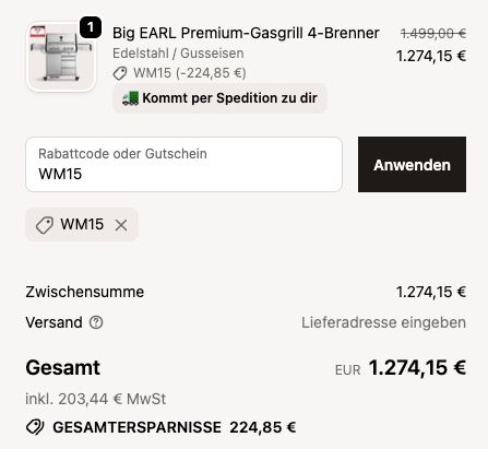 🔥 Burnhard Big EARL Premium-Gasgrill 4-Brenner inkl. Seitenkochfeld 🧨 für 1.274,15€ (statt 1.599€) 🔥 Burnhard Big EARL Premium Gasgrill 4 Brenner inkl. Seitenkochfeld 🧨 für 1.274,15€ (statt 1.599€)