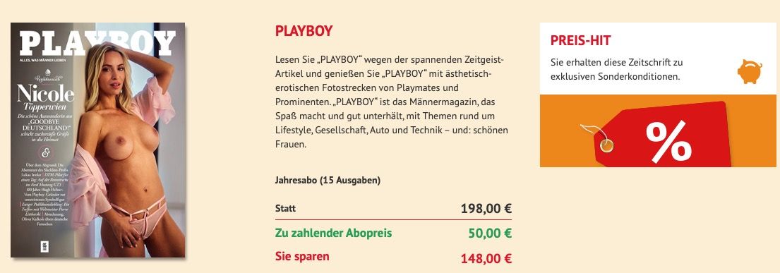 👯♀️ Playboy Jahresabo mit 15 Ausgaben direkt nur 50€ (statt 198€) 👯♀️ Playboy Jahresabo mit 15 Ausgaben direkt nur 50€ (statt 198€)