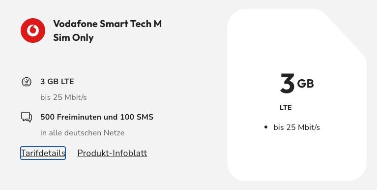 Gratisknaller! 🧨 Vodafone Tarif mit 500 Minuten und 3GB LTE ➡️ für komplett 0€ (statt 6€)