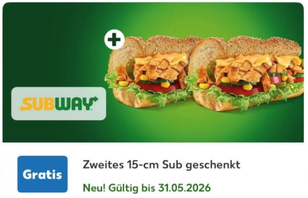 🥪 Subway: 2-für-1 Aktion über Kaufland Card 🧨 beim Kauf eines Subs (statt 2x Normalpreis) 🥪 Subway: 2 für 1 Aktion über Kaufland Card 🧨 beim Kauf eines Subs (statt 2x Normalpreis)