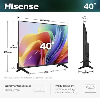 📺 Hisense 40E4DS – 43 📺 Hisense 40E4DS – 43 4K FHD Smart TV für 208€ (statt 279€)