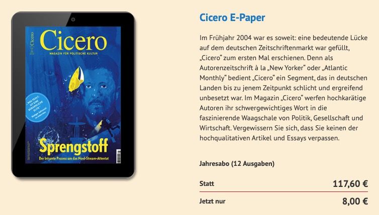 🔥📖 12 Ausgaben Cicero E Paper für 8€ (statt 118€)