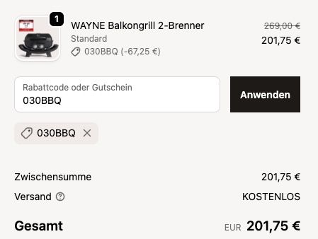 đ Burnhard Wayne 2.0 Balkon-Gasgrill mit 2 Brenner fĂŒr 201,75⏠(statt 264âŹ) đ Burnhard Wayne 2.0 Balkon Gasgrill mit 2 Brenner fĂŒr 201,75⏠(statt 264âŹ)