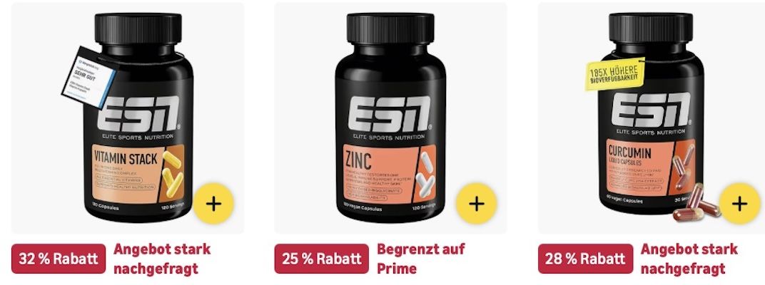 🏋️💪🏻 Amazon: ESN im frühen Prime Day Sale z.B. 120 Zinkkapseln ab 7€ (statt 14€)
