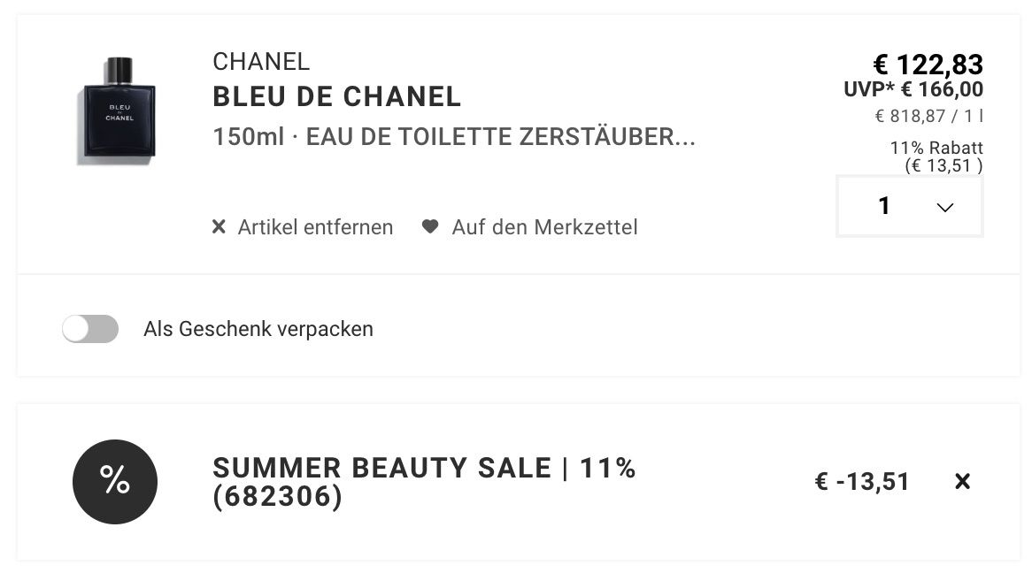 🌸💨 Chanel Bleu de Chanel Eau de Toilette 150ml ➡️ für 109,32€ (statt 143€)