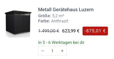 🏡 Juskys Metall-Gerätehaus Luzern 5,2m² abschließbar 🧨 für 623,99€ (statt 1.000€) 🏡 Juskys Metall Gerätehaus Luzern 5,2m² abschließbar 🧨 für 623,99€ (statt 1.000€)