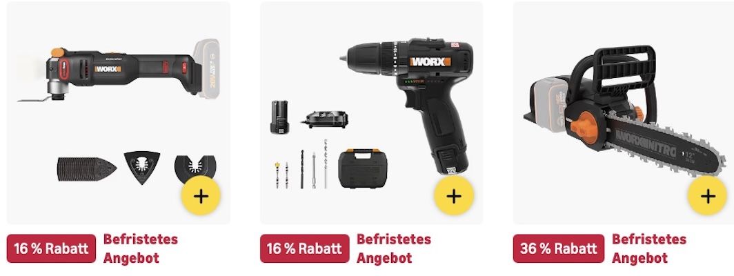 🏡🪴 Amazon: WORX Megasale mit bis zu  40% 👉🏻 Akku Schlagbohrschrauber für 50€ (statt 60€)