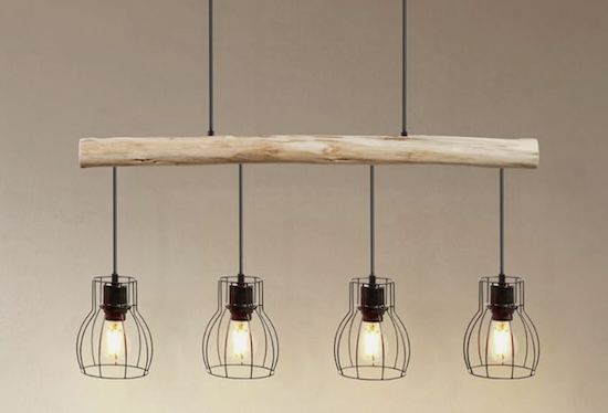 💡 tectake Pendelleuchte mit Holzbalken, 4 flammig für 37,29€ (statt 45€)