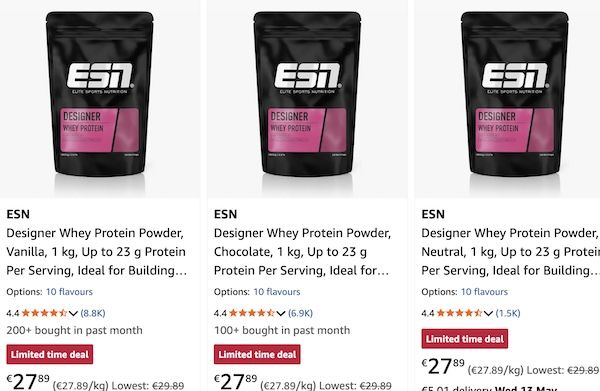 💪 1 kg ESN Designer Whey versch. Sorten je 27,89€ + VSK (statt 36€)