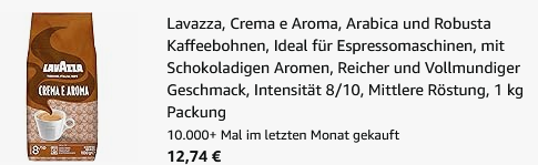 ☕ 1kg Lavazza Kaffeebohnen Crema E Aroma ab 12,74€ (statt 22€)