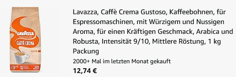 ☕ 1kg Lavazza Caffè Crema Gustoso   Mittlere Röstung ab 12,74€ (statt 21€)