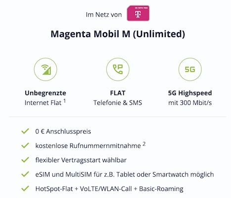 🔥 Tarif Endgegner 🤯 Telekom MagentaMobil M mit unlimited 5G für 24,95€ mtl. + 0€ AG