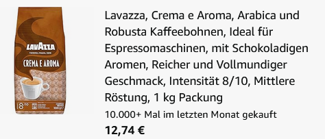 ☕ 1kg Lavazza Kaffeebohnen Crema E Aroma ab 12,74€ (statt 21€)