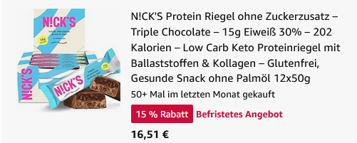 🍫 12er Pack NICKS Triple Chocolate Keto Protein Riegel ab 16,51€ (statt 26€) 🍫 12er Pack NICKS Triple Chocolate Keto Protein Riegel ab 16,51€ (statt 26€)