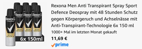 👃🏻 6x Rexona Men MotionSense Sport Defence Deo ab 11,69€ (statt 17€)