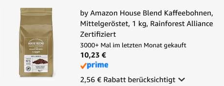 ☕ 1kg by Amazon House Blend Kaffeebohnen Mittelgeröstet ab 10,23€ (statt 15€)