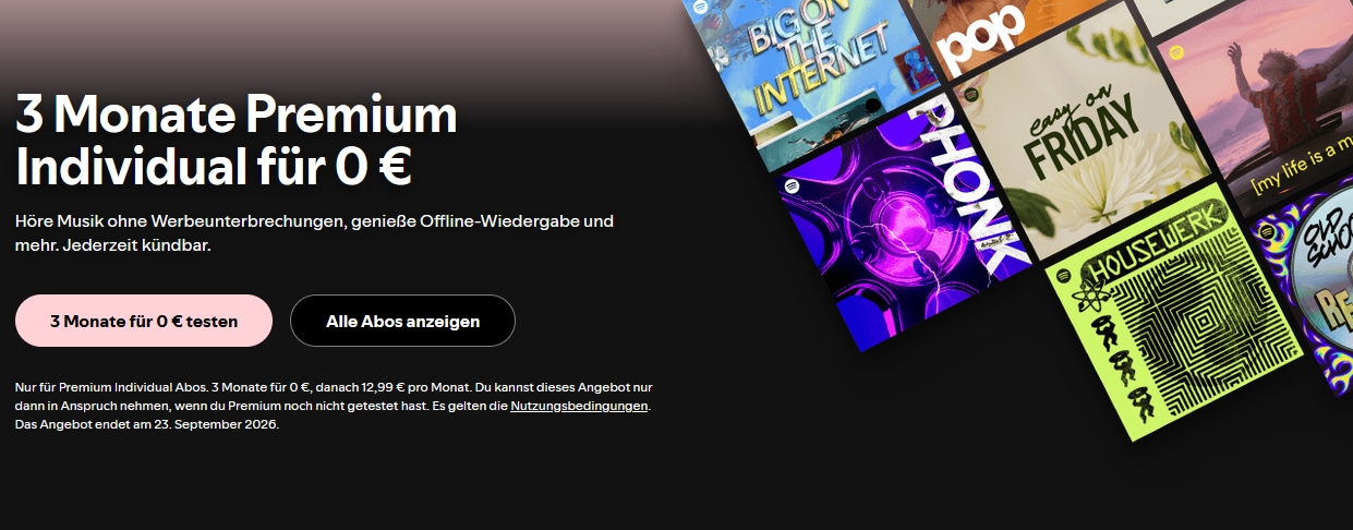 💥 3 Monate Spotify Premium 🎧 komplett kostenlos testen statt 39€