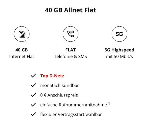 🚨 Vodafone Allnet-Flat mit 40GB für nur 7,99€ + monatlich kündbar 🚨 Vodafone Allnet Flat mit 40GB für nur 7,99€ + monatlich kündbar