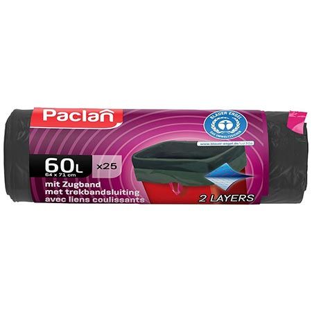 🗑️ 4 x 25er Pack Paclan Zugbandsäcke, 60L ab 6€ (statt 12€)
