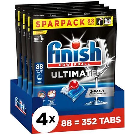 🫧 4 x 88er Pack Finish Ultimate Fresh Spülmaschinentabs für 39,99€ (statt 54€)