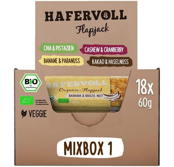 🥮 18er Pack Hafervoll Organic Flapjack Mixbox mit 4 Sorten ab 27,45€ (statt 34€)