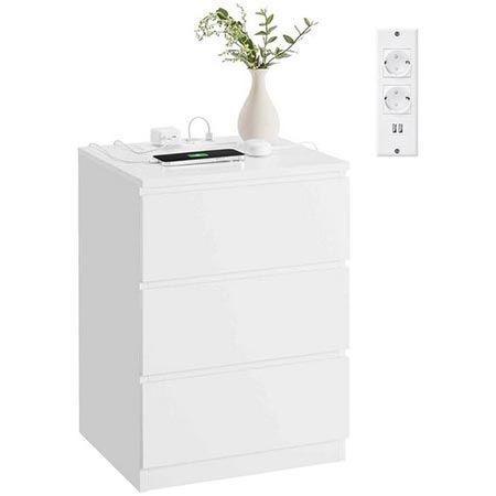 🛏️ VASAGLE Beistelltisch mit 3 Schubladen, 2 Steckdosen & USB-Ports für 46,74€ (statt 59€)