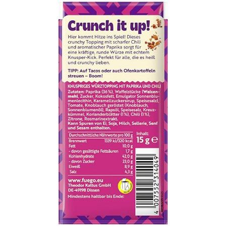 🌮 4 x Fuego Crunchy Topping Paprika-Chili, je 15g ab 2,88€ (statt 4€) 🌮 4 x Fuego Crunchy Topping Paprika Chili, je 15g ab 2,88€ (statt 4€)