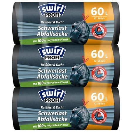 🗑️ 3er Pack Swirl Schwerlast-Müllsäcke mit Zugband, 60 Liter für 9,95€ (statt 14€)