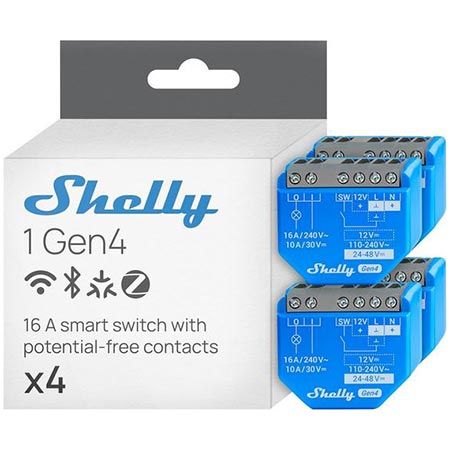 💡 4er Pack Shelly 1 Gen4 Smart Relais mit WLAN & Zigbee/Matter für 43,99€ (statt 67€) – Refurb.