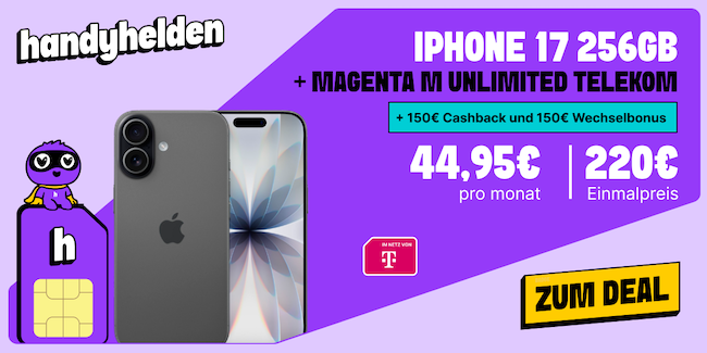 🔥 Apple-Knaller 📱 Apple iPhone 17 für 220€ + Telekom unlimited 5G für 44,95€ mtl. + 300€ Bonus 🔥 Apple Knaller 📱 Apple iPhone 17 für 220€ + Telekom unlimited 5G für 44,95€ mtl. + 300€ Bonus