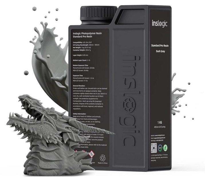 🖨️ 1kg Inslogic 3D Druckharz Standard Pro Resin 405 nm UV Dunkelgrau für 8,99€ (statt 18€)