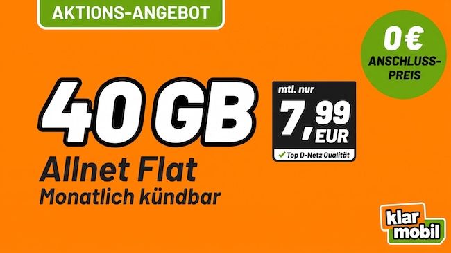 🚨 Vodafone Allnet-Flat mit 40GB für nur 7,99€ + monatlich kündbar 🚨 Vodafone Allnet Flat mit 40GB für nur 7,99€ + monatlich kündbar
