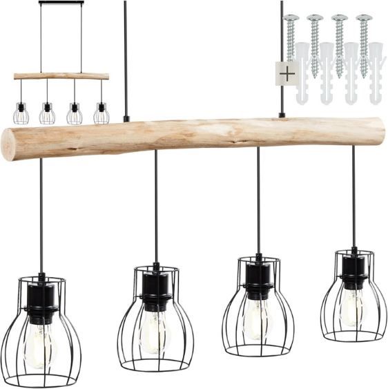 💡 tectake Woody Industrial Pendelleuchte, 4-flammig für 37,29€ (statt 45€)
