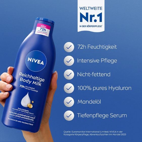 🧴 3 x 400ml NIVEA Reichhaltige Body Milk mit Hyaluron & Mandelöl ab 8,71€ (statt 13€)