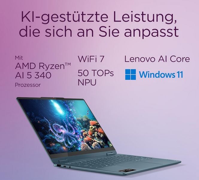 💻 Lenovo Yoga 7 Copilot+ Laptop mit 14 OLED + Ryzen AI 5 340 für 849,99€ (statt 990€)
