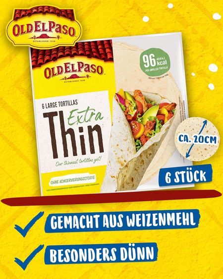 🌯 6er Pack Old El Paso Wrap Tortillas extra Dünn, 20cm ab 2,75€ (statt 4€)