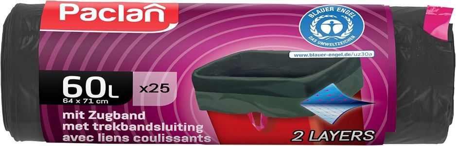 🗑️ 4 x 25er Pack Paclan Zugbandsäcke, 60L ab 6€ (statt 12€)