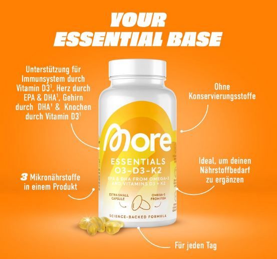 💊 80er Pack MORE Vegan Essentials O3-D3-K2 Kapseln ab 21,84€ (statt 40€) 💊 80er Pack MORE Vegan Essentials O3 D3 K2 Kapseln ab 21,84€ (statt 40€)