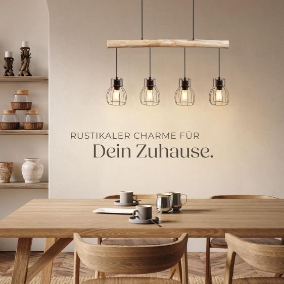 💡 tectake Woody Industrial Pendelleuchte, 4 flammig für 37,29€ (statt 45€)