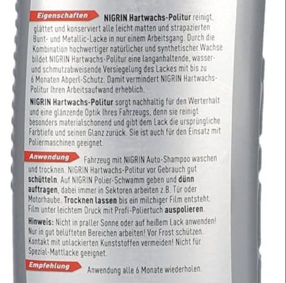 🚗 Nigrin Hartwachs Politur, 500 ml für 9,99€ (statt 13€)