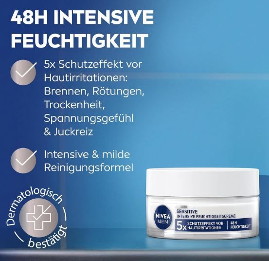 🧴 2x Nivea Men Sensitive Intensive Feuchtigkeitscreme, 50ml ab 9,73€ (statt 16€)